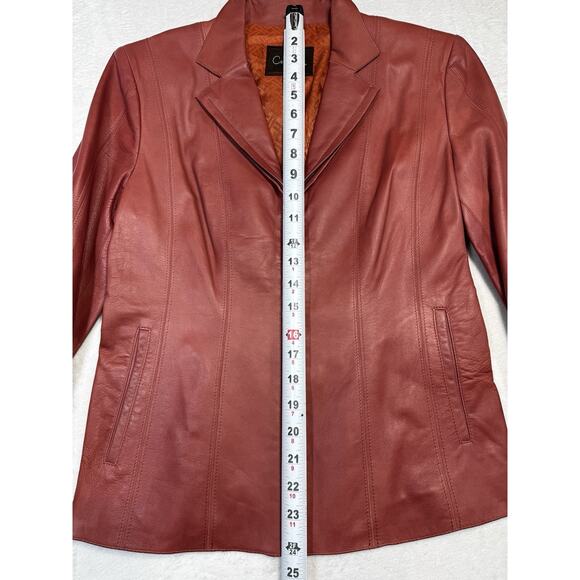 Cole Haan Red Clay Lambskin Full Zip Jacket Sz 8 Front Tailored Moto Blazer - Picture 5 of 9